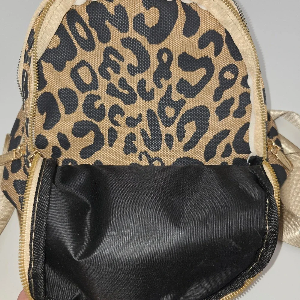 Unbranded Mini Backpack Women OS Leopard Animal Print Faux Leather Trim Gold